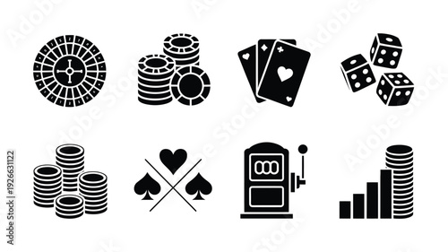 Casino elements vector illustration set with poker chips and cards flat design