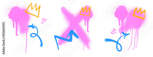 Fotografie set can spray drips stains with paint drips graffiti style background