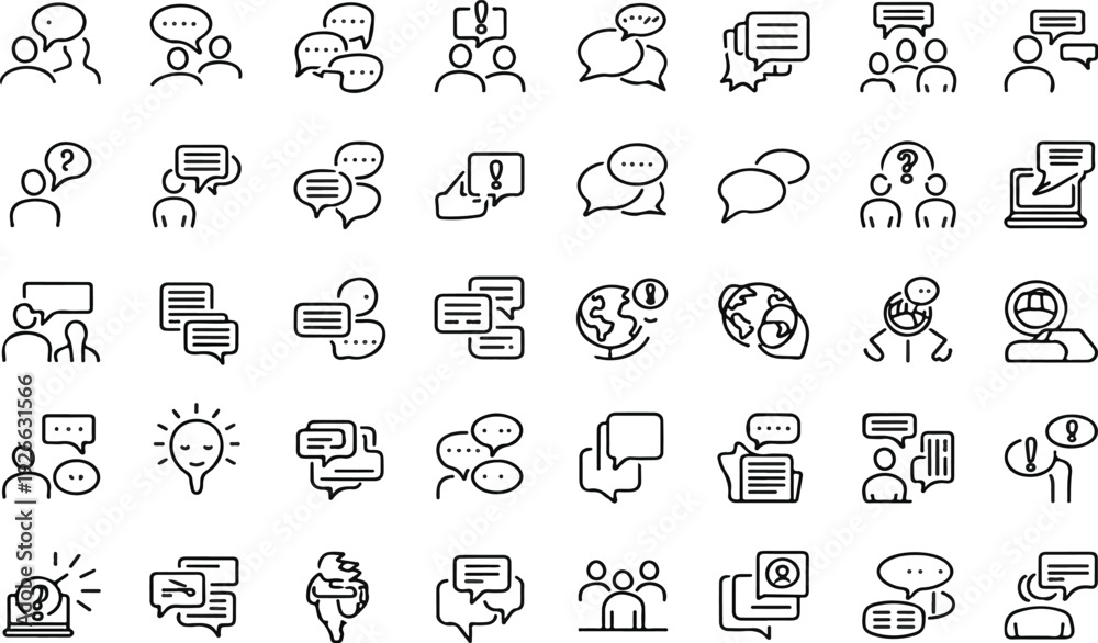 Fototapeta premium Speech and discussion icons for online communication, teamwork, and group collaboration