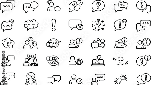Communication and dialogue icons for conversation, questions, and support with people icons