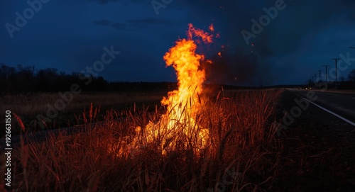 Spring nightfall fire roari...