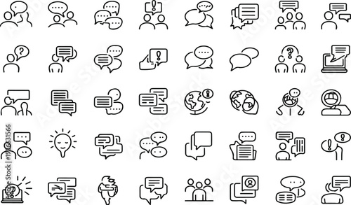 Speech and discussion icons for online communication, teamwork, and group collaboration