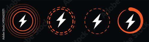 Battery Charging Power Icons – Lightning Bolt Energy Level Indicator Vector Set