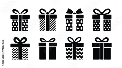 Collection of nine gift box icons in flat design vector illustration