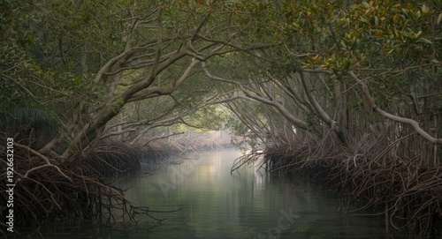 Mangrove trees framing a pe...