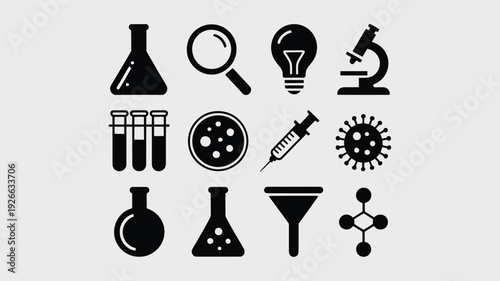 Laboratory equipment vector illustration, flat design science icons set