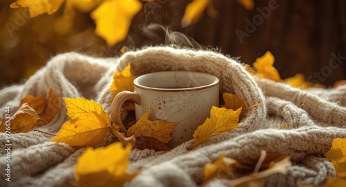Cozy autumn morning close u...
