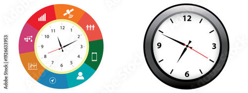 Clock infographic vector illustration. Simple classic wall clock. Wall clock. Editable stroke.