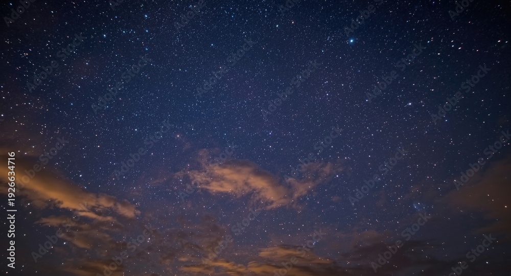 Fototapeta premium Sparkling starry night sky mingled with soft cloud layers