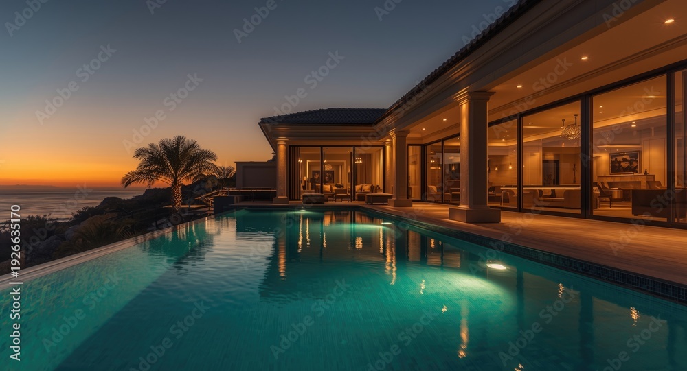 Fototapeta premium High end residence boasting a custom pool and ambient lighting