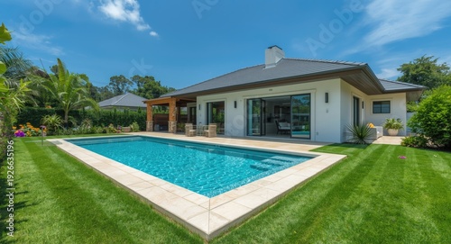 Modern backyard with a clea...