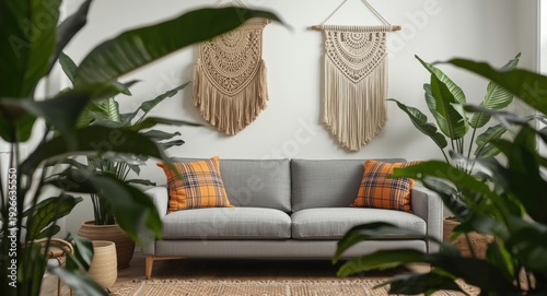 Living room with tropical p...