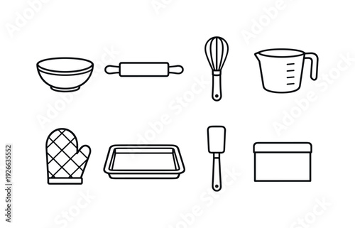 Home baking set: mixing bowl, rolling pin, whisk, measuring cup, baking tray, oven mitt, spatula, dough scraper