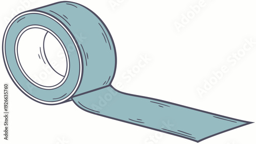 A vector graphic illustration of a roll of blue tape on a white background