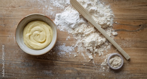 Bowl containing cake batter...