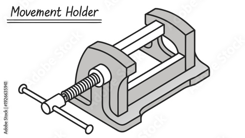 A detailed vector illustration of a movement holder clamp in a minimalist line art style
