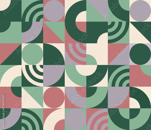 Elegant abstract seamless pattern in pastel tones with geometric shapes and arcs. Eps 10