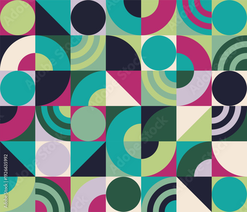 Futuristic geometric pattern in cyberpunk shades with abstract shapes. Eps 10