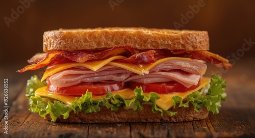 Heaping sandwich with ham t...