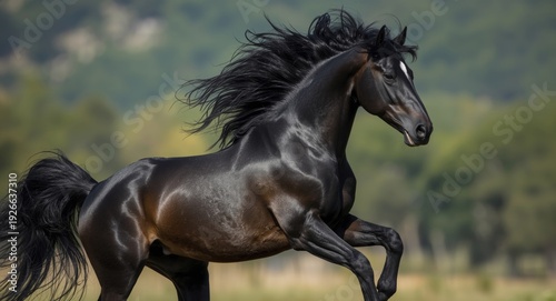 Black Andalusian horse capt...