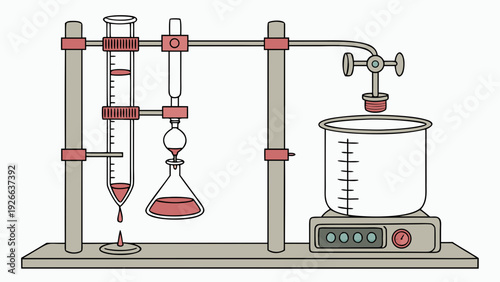 A vector graphic illustration of a laboratory setup with various scientific equipment