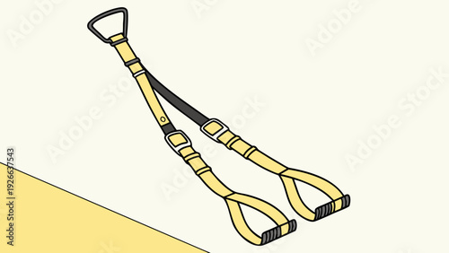 A yellow suspension trainer hanging from a sturdy clip on a clean background