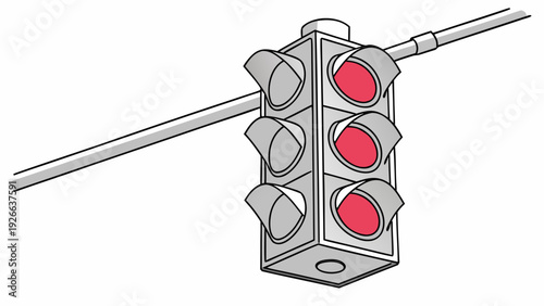 A vector graphic illustration of a traffic light with red lights on a pole