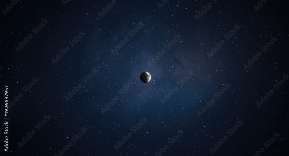 Fototapeta premium A captivating image of a lone celestial body against a radiant star-filled cosmic background