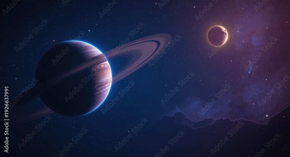 Fototapeta premium Hypothetical planets appearing in celestial nighttime setting