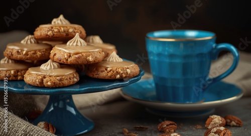Sweet nut cookies topped wi...