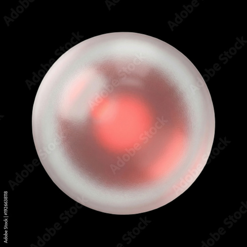 A translucent spherical object glowing with soft red light against a black background representing futuristic digital art