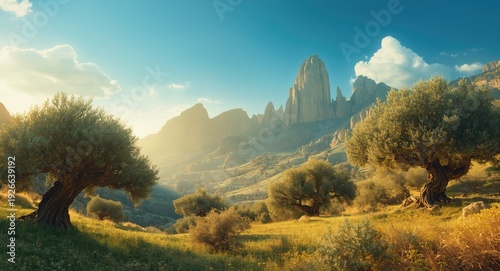 Quiet valley with olive tre...