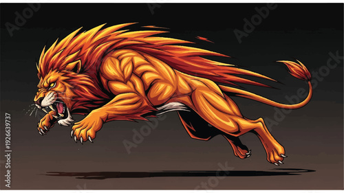 Digital Illustration of a Fierce Lion Running.