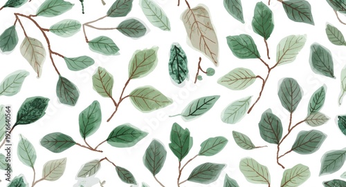 Hand drawn green leaves and...