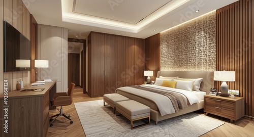 Stylish modern bedroom feat...