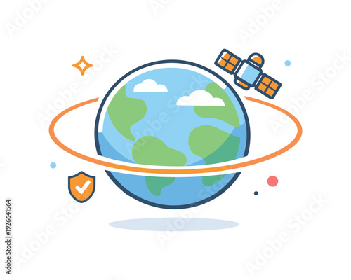 Continuous protection and dependable background systems in modern life visualized through orbital guardianship, a satellite maintaining a flawless