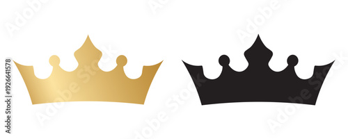 Luxury Gold and Black Crown Icon Set - Elegant Royal King Queen Vector Silhouette