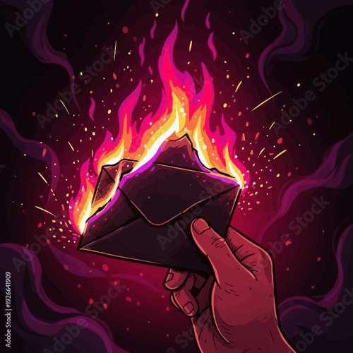 Burning letter icon isolated on White Background