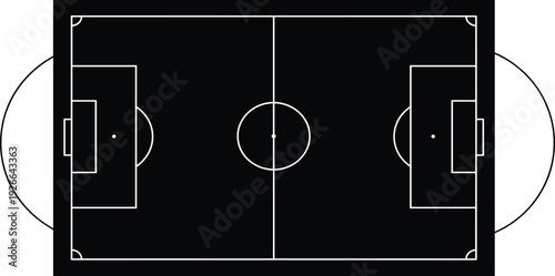 Black Soccer Field Vector Illustration with White Lines Top Down View Football Pitch Layout for Sports Strategy Design and Icons