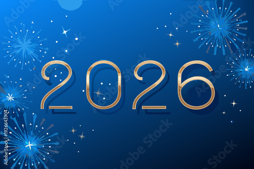 Golden 2026 new year celebration with vibrant blue fireworks display