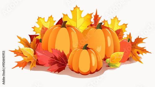 Autumn harvest display featuring vibrant pumpkins and colorful maple leaves