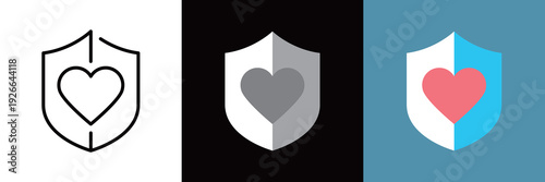 シンプルなハートと盾のアイコン