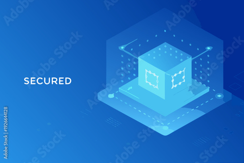 Isometric illustration depicting data security and network protection concepts