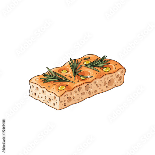 Focaccia Bread Realistic Flat Vector Italian Bakery Item