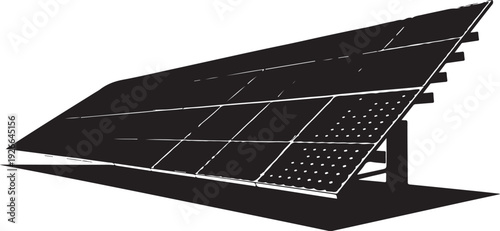 Black solar panel with white lines and dots on white background