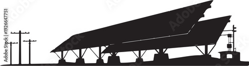 Solar panel array on supports with power lines solar panels