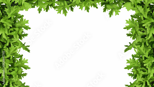 A lush green oak leaf border frames a blank white space