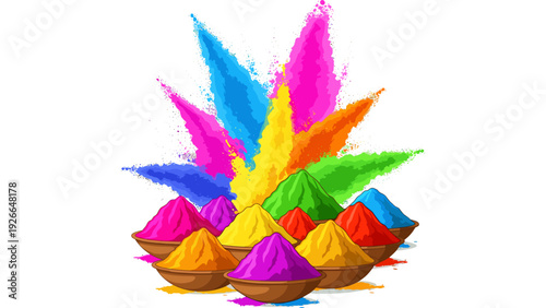 Vibrant colored powders exploding from bowls, symbolizing celebration and creativity, 27.svg reference