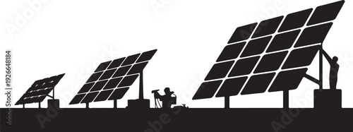 Solar panel installation with workers solar panels