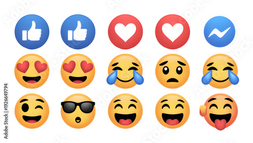 Facebook Emoji Reactions Isolated on White Background